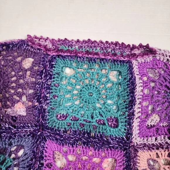 New Handmade Boho Crochet Granny Square Top - Vibrant Patchwork Festival Blouse - Picture 8 of 16